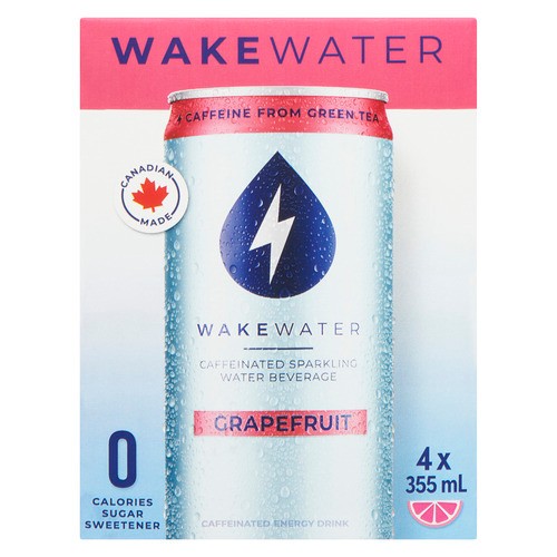 WakeWater Caffeinated Sparkling Water Grapefruit 4 x 355 ml (cans)