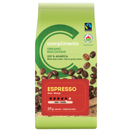 Compliments Organic Whole Bean Coffee Espresso Blend 275 g