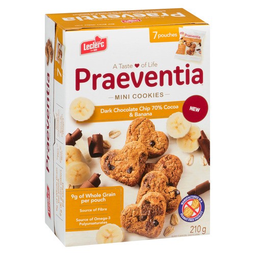 Leclerc Praeventia Cookies Dark Chocolate Chip 70% Cocoa & Banana 210 g
