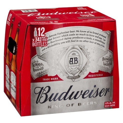 Budweiser Beer 5% Alcohol 12 x 341 ml (bottles)