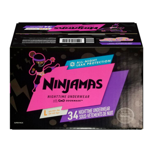 Ninjamas Nighttime Diapers Super Girl Size L/XL 34 Count