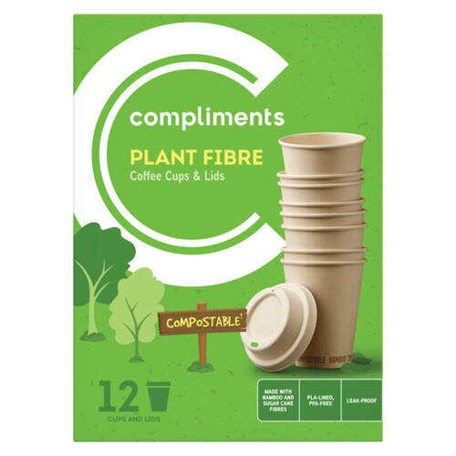 Compliments Compostable Plant Fibre 12oz Cups & Lids 12 EA