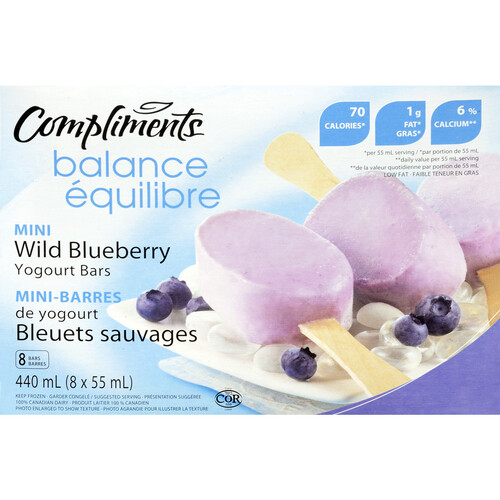 Compliments Balance Frozen Mini Yogurt Bars Wild Blueberry 8 X 55 ml