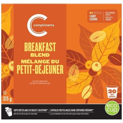 Compliments Coffee Cups Breakfast Blend Light Roast 30 Count