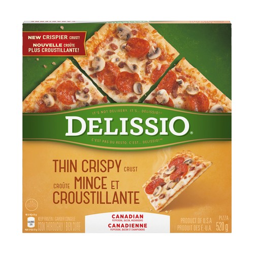 Delissio Frozen Thin Crispy Crust Pizza Canadian 520 g