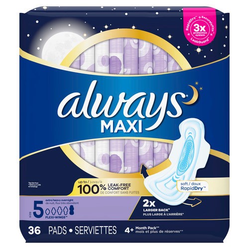 Always Feminine Hygiene Super Pads Wing Overnight 36 EA