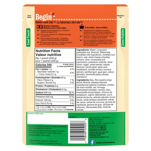 Ben's Original Bistro Express Rice Side Dish Broccoli & Cheddar 240 g