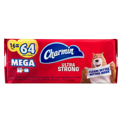 Charmin Toilet Paper Ultra Strong 2-Ply 16 Mega Rolls x 286 Sheets