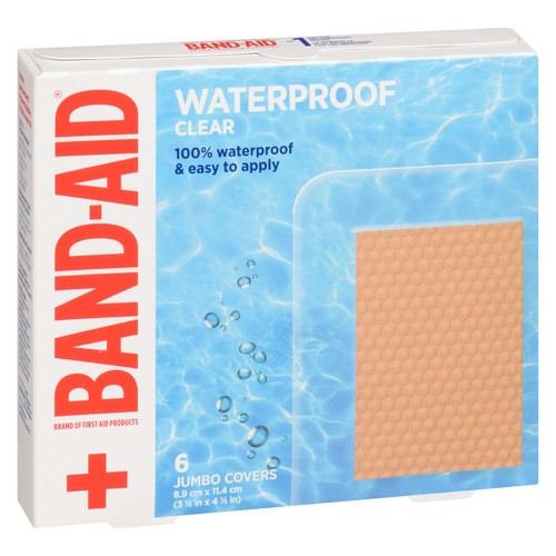 Band-Aid Adhesive Bandages Waterproof Clear Jumbo 6 Count