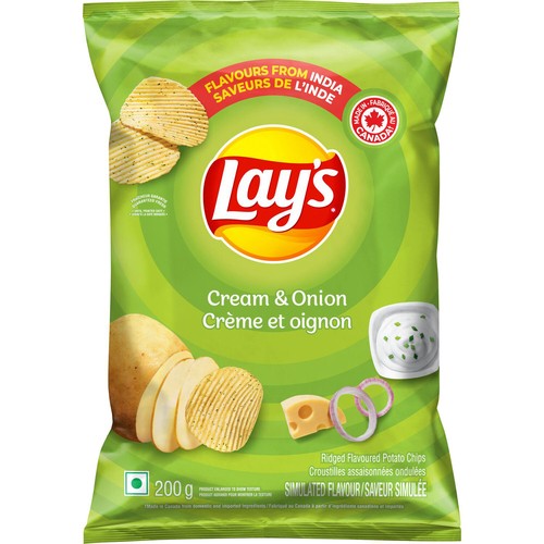 Lay’s Potato Chips Cream & Onion Ridged Flavoured 200 g