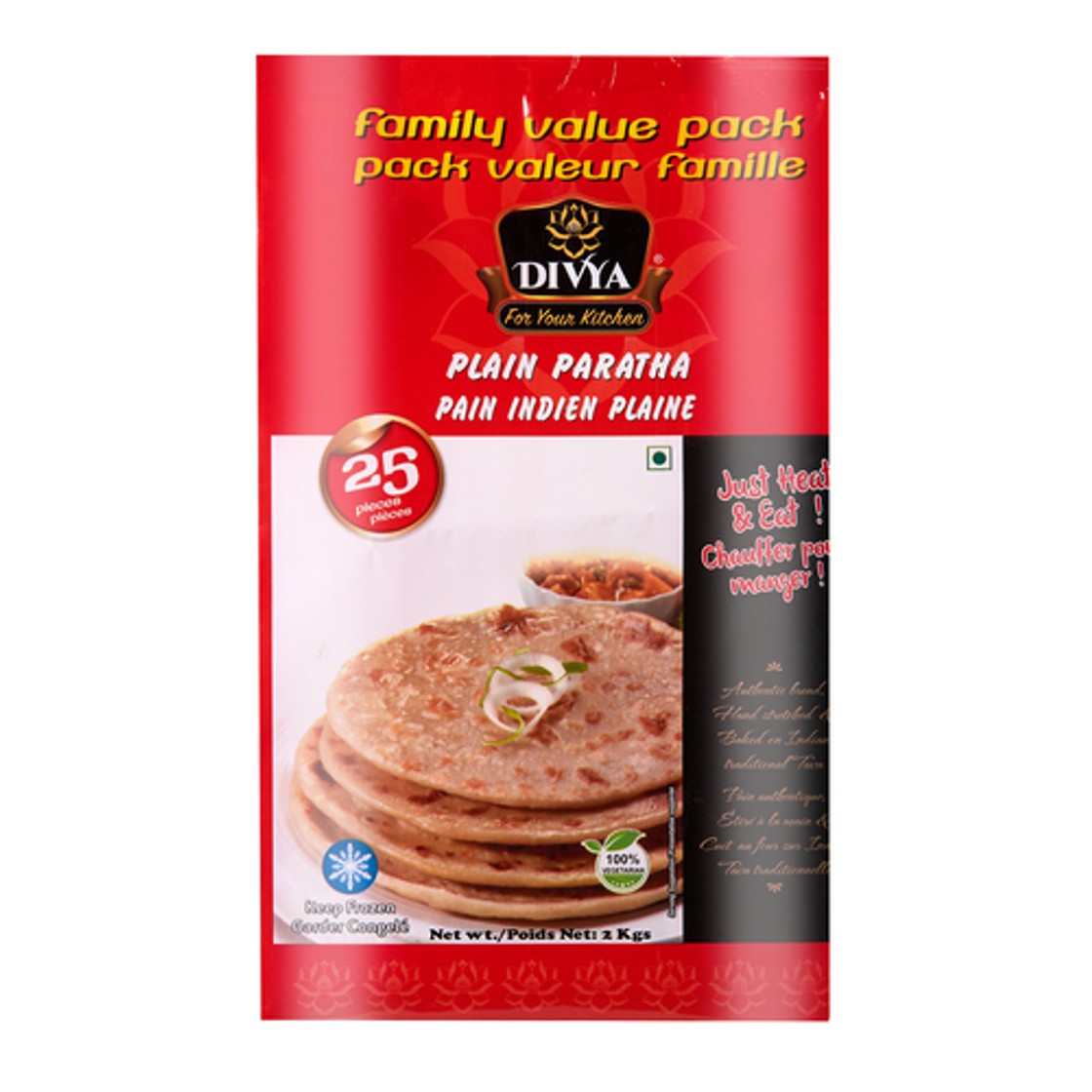 Divya Plain Frozen Unprepared Paratha Vegetables Family Pack 2 kg ...