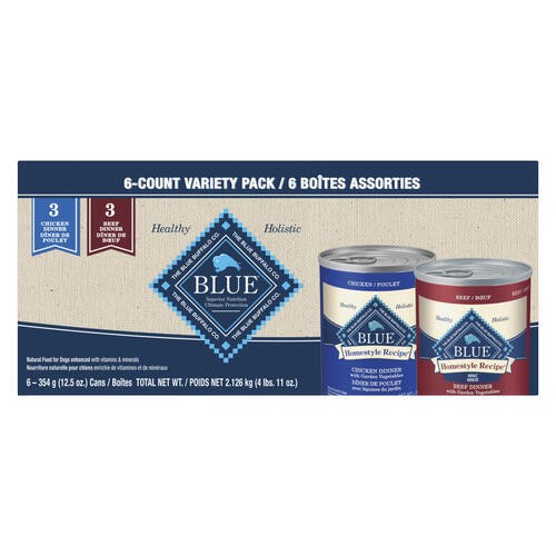 Blue Buffalo Adult Wet Dog Food Homestyle Recipe Variety Pack 6 x 354 g