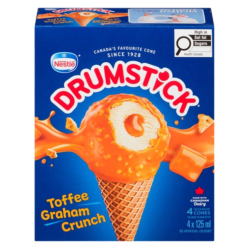 Nestle Drumstick Frozen Dessert Cones Toffee Graham Crunch 4 x 125 ml