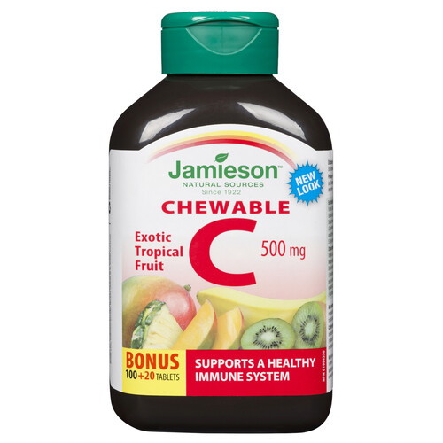 Jamieson Chewable Vitamin C 500 mg Tablets Exotic Tropical Fruit 120 Count