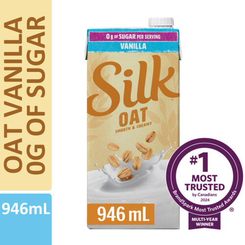 Silk Dairy-Free Oat Beverage Vanilla Unsweetened Shelf Stable 946 ml
