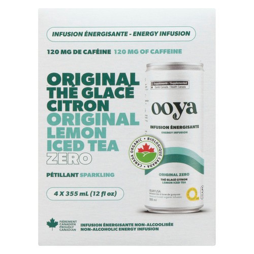 Ooya Non Alcoholic Energy Infusion Original Lemon Iced Tea Zero 4 x 355 ml (cans)