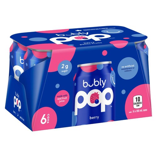 Bubly Pop Sparkling Water Berry  6 x 355 ml (Cans)