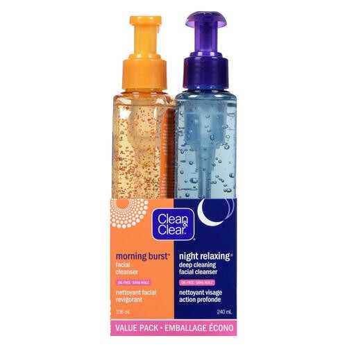 Clean & Clear Facial Cleanser Morning Burst Night Relaxing Deep Value Pack