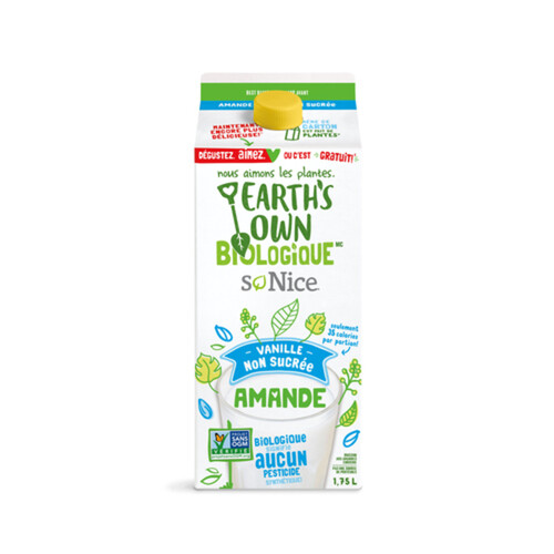 Earth's Own Organic Almond Milk Unsweetened Vanilla Dairy-Free Plant-Based Beverage 1.75 L