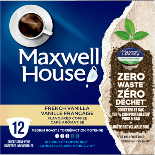 Maxwell House French Vanilla Coffee 100% Compostable 12 Pods 108 g