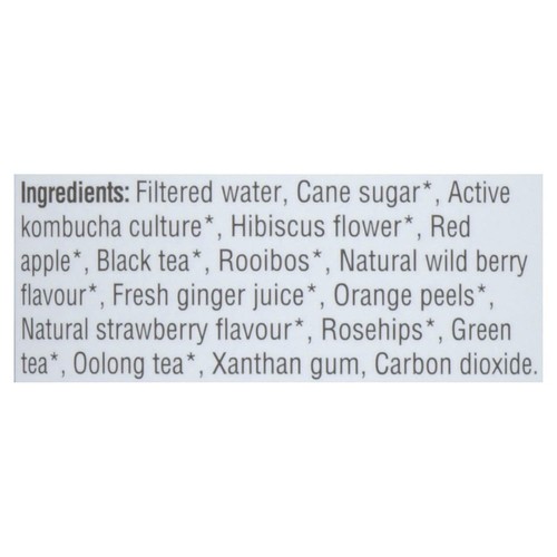 Rise Kombucha Organic Tea Hibiscus & Rose Hips 414 ml (bottle)
