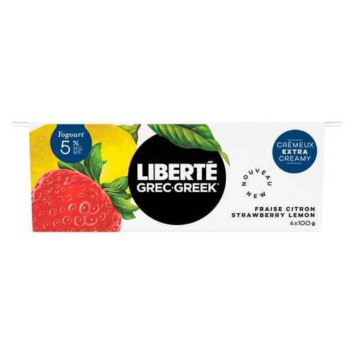 Liberte Greek Yogurt 5% Strawberry Lemon Zest 4 x 100 g