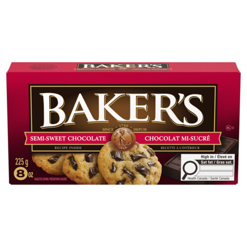 Baker's 100% Pure Semi-Sweet Chocolate Baking Bar 225 g