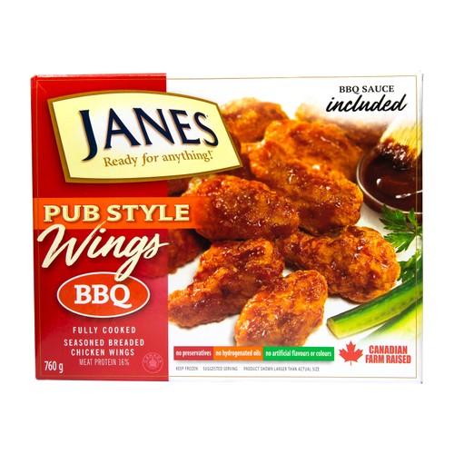 Janes Pub Style Frozen Fully Cooked Chicken Wings Smokey Hickory BBQ 760 g