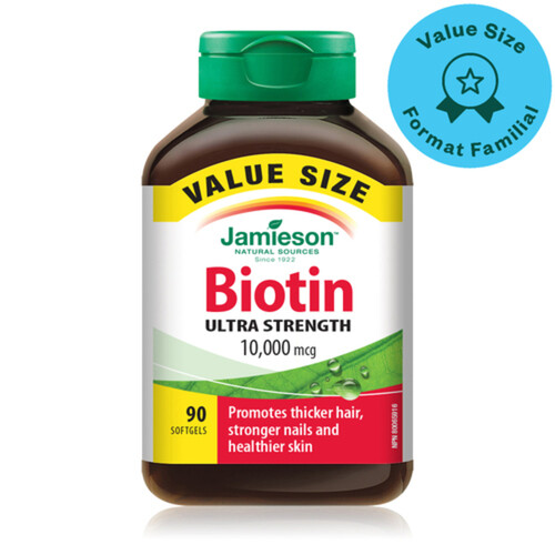 Jamieson Biotin Ultra Strength Vitamins 10000mcg Softgels Value Size 90 Count