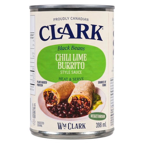 Clark Canned Black Beans Chili Lime Burrito Style Sauce 398 ml