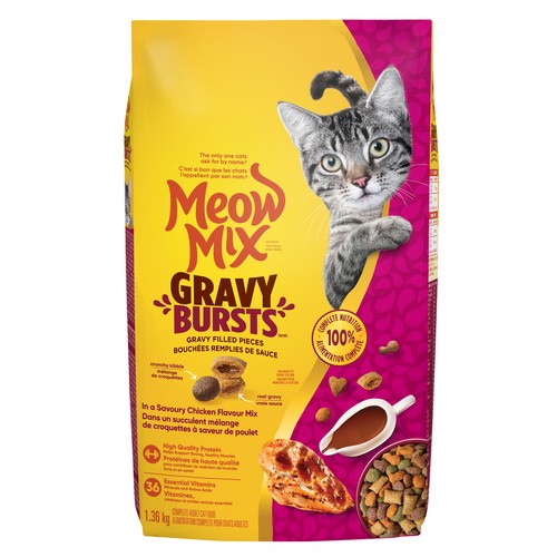 Meow Mix Gravy Bursts Dry Cat Food Savoury Chicken Flavour Mix 1.36 kg