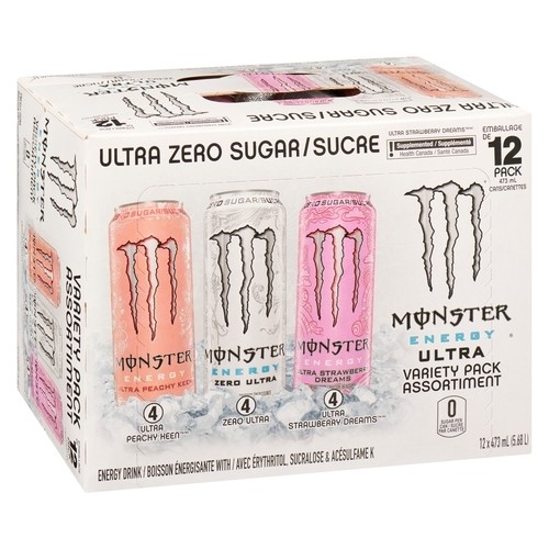 Monster Energy Drink Ultra Zero Sugar Variety Pack 12 x 473 ml (cans)