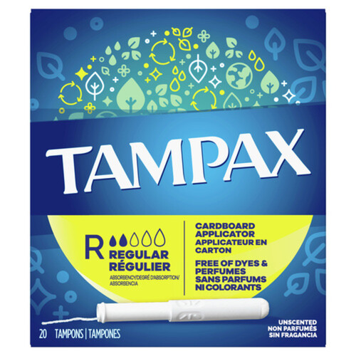 Tampax Cardboard Applicator Tampons Regular Unscented 20 Count