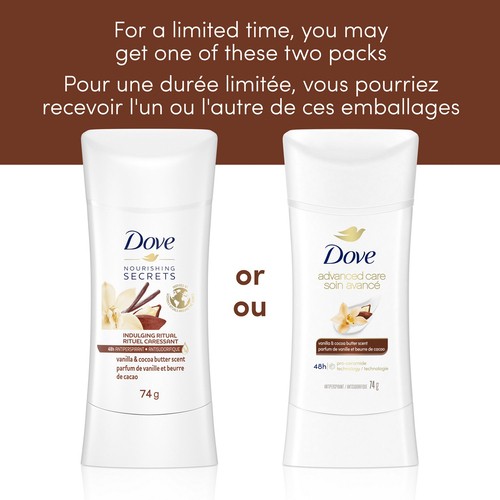 Dove Advanced Care Antiperspirant Vanilla & Cocoa Butter Scent Deodorant 74 g