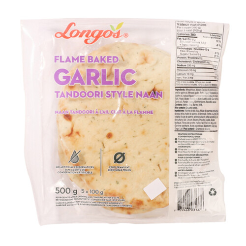 Longo's Garlic Naan Tandoori Style 500 g (frozen)