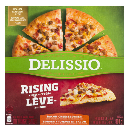 Delissio Frozen Pizza Rising Crust Bacon Cheeseburger 801 g