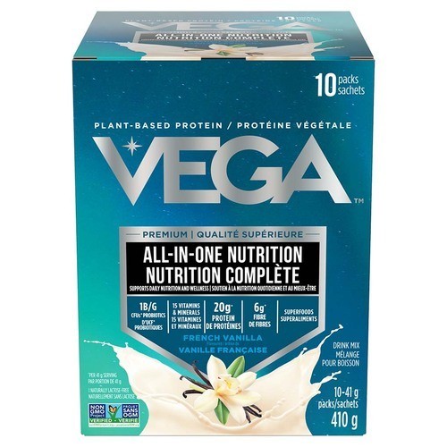 Vega One Gluten-Free All-In-One Protein Powder Shake French Vanilla 10 x 41 g