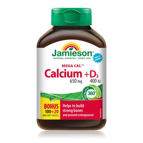 Jamieson Mega Calcium 650 mg + D3 400 UI Caplets 120 Count