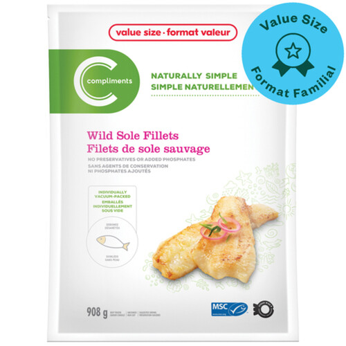 Compliments Naturally Simple Frozen Wild Sole Fillets 908 g