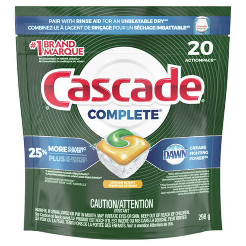 Cascade Complete Dishwasher Detergent Lemon 20 Action Packs 
