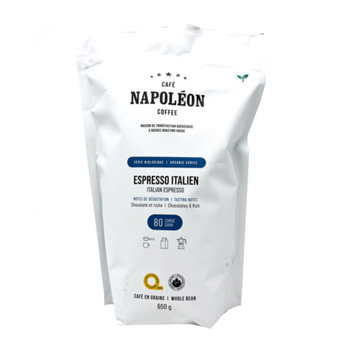 Napoléon Organic Whole Bean Coffee Italian Espresso 650 g