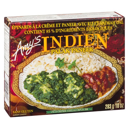 Amy's Kitchen Gluten-Free Frozen Paneer Indian Palak 283 g