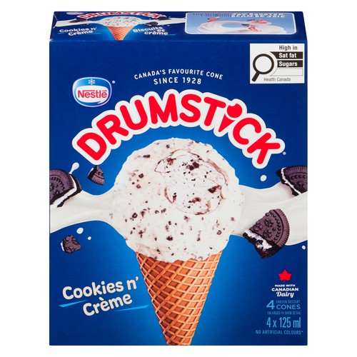 Nestle Drumstick Frozen Dessert Cones Cookies And Creme 4 Pack 500 ml