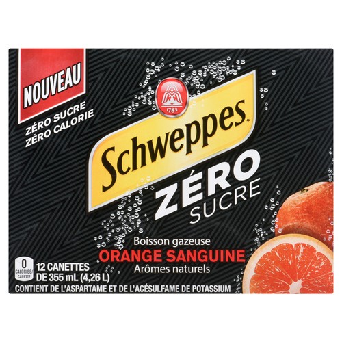 Schweppes Sparkling Soda Zero Sugar Blood Orange 12 x 355 ml (cans)