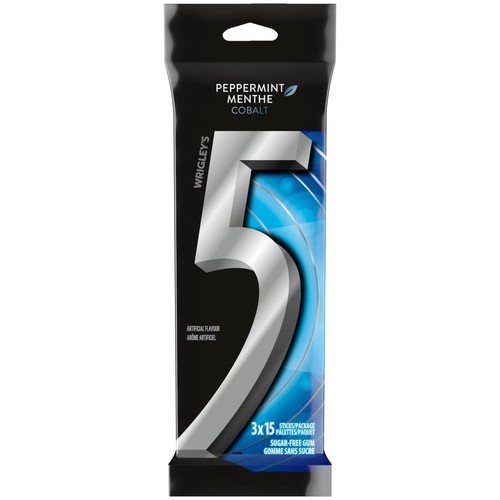5 Sugar-Free Chewing Gum Peppermint-Cobalt 15 Sticks 3 Packs
