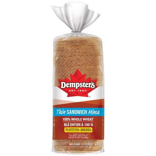 Dempster's Thin Sandwich Bread Whole Wheat 675 g