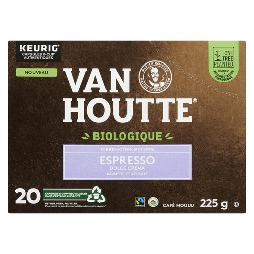Van Houtte Organic Coffee Pods Espresso Dolce Crema 20 K-Cups 225 g