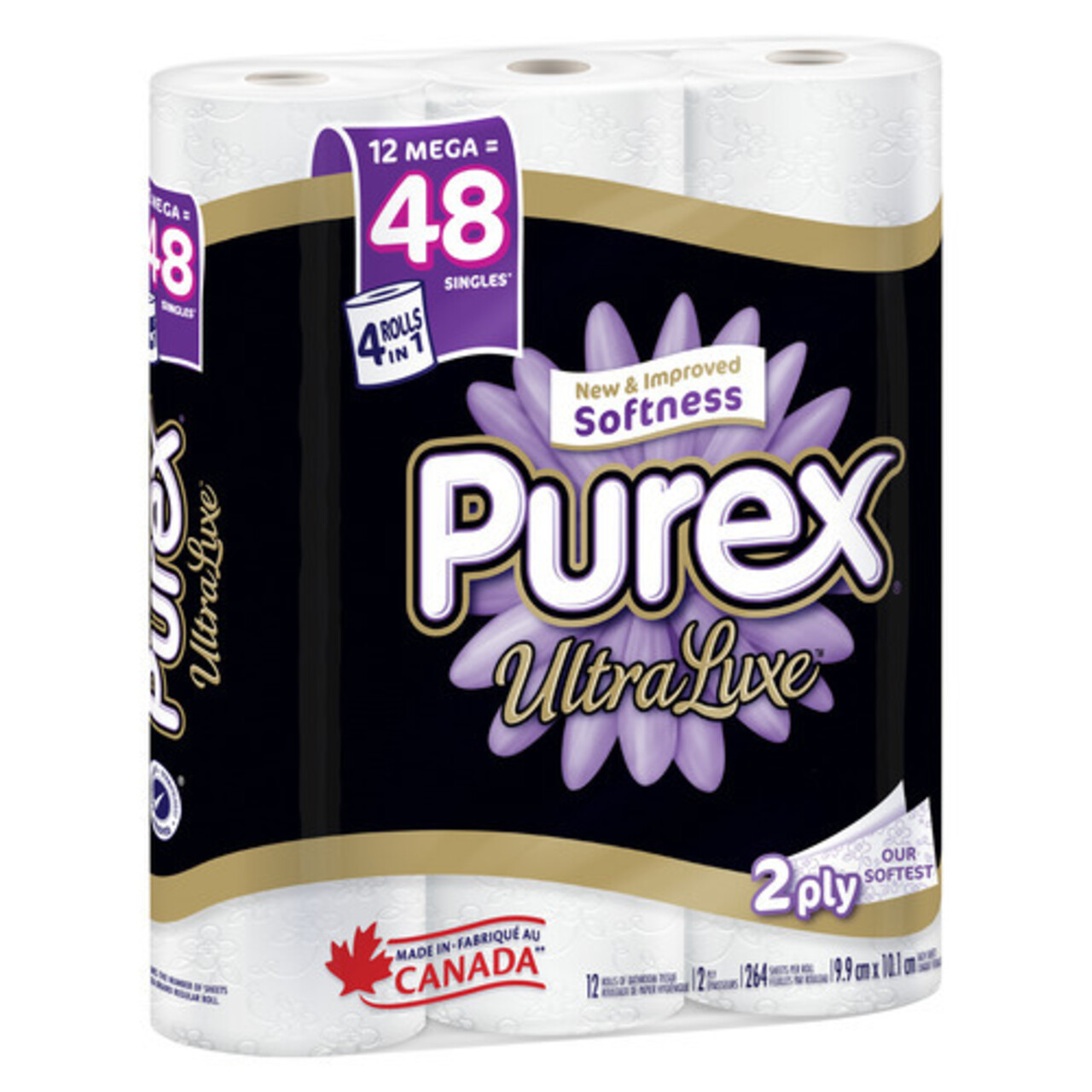 Purex Toilet Paper Ultraluxe 2Ply 12 Mega Rolls x 264 Sheets Voilà