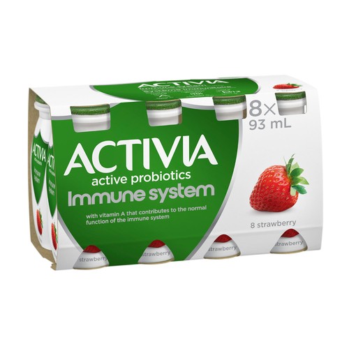 Activia Immune System Probiotic Drinkable Yogurt Strawberry 8 x 93 ml (bottles)