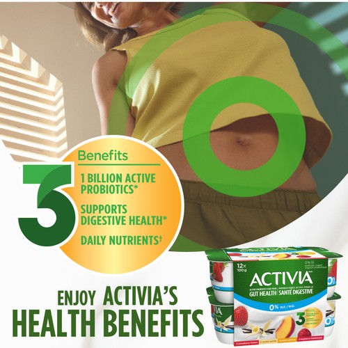 Activia Fat-Free 0% Probiotics Yogurt Vanilla Strawberry Peach Raspberry Value Size 12 x 100 g